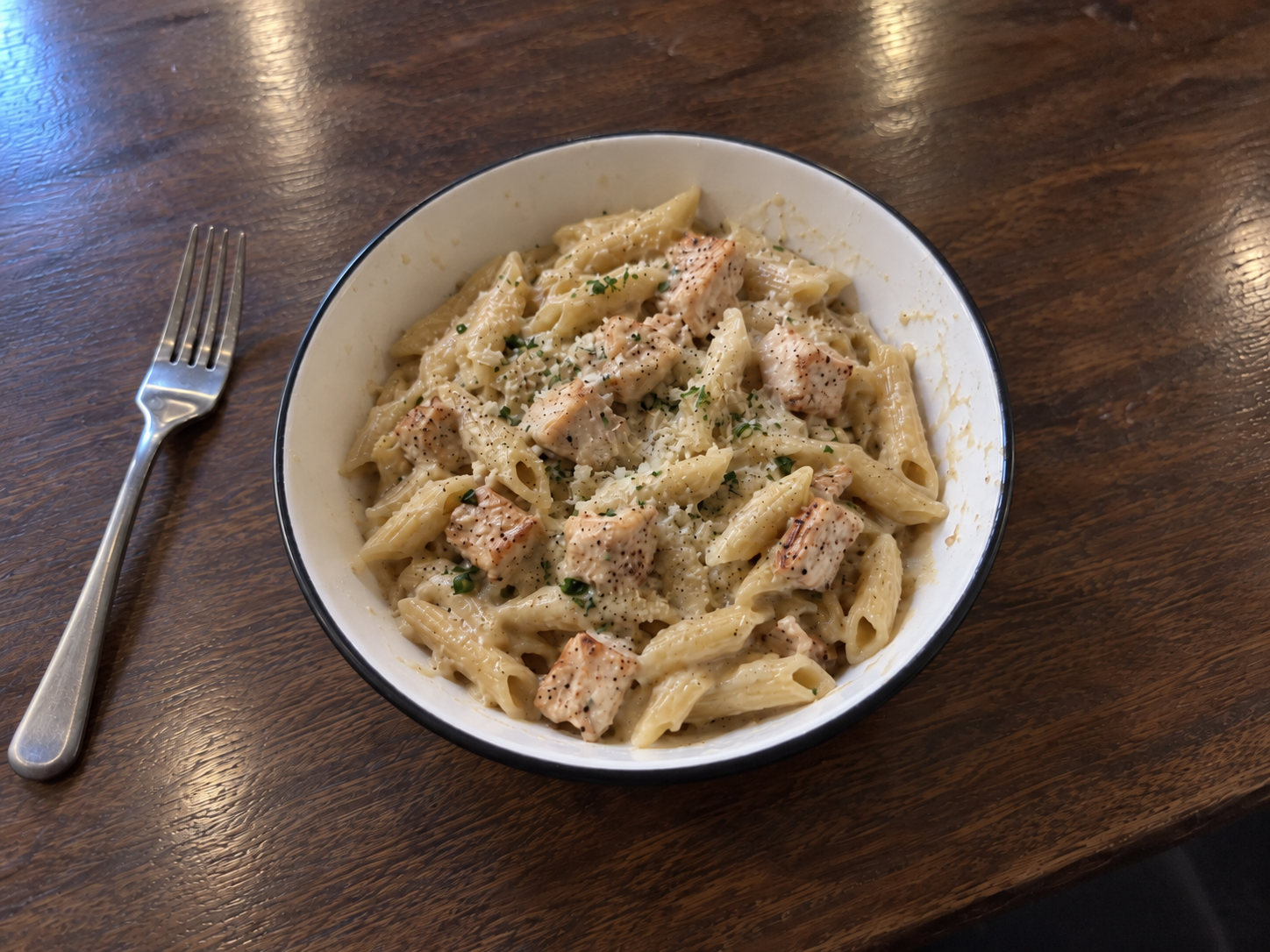 Creamy chicken pasta on a plate